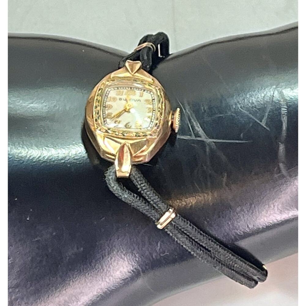 1940’s BULOVA Art Deco 10K Rolled Gold Plate Ladies Wrist Watch Cord Band READ - Picture 4 of 16